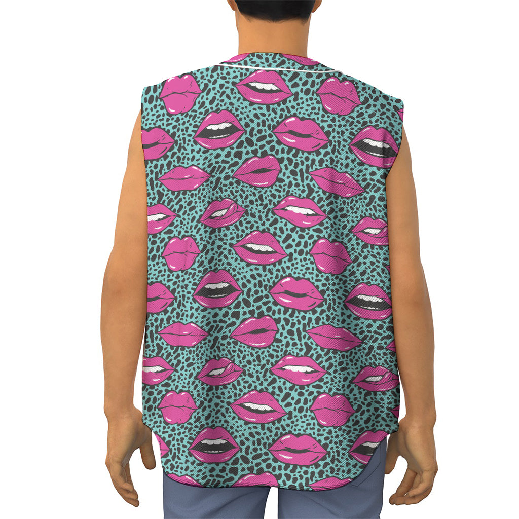Purple Lips Pattern Print Sleeveless Baseball Jersey