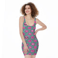 Purple Lips Pattern Print Sleeveless Bodycon Dress