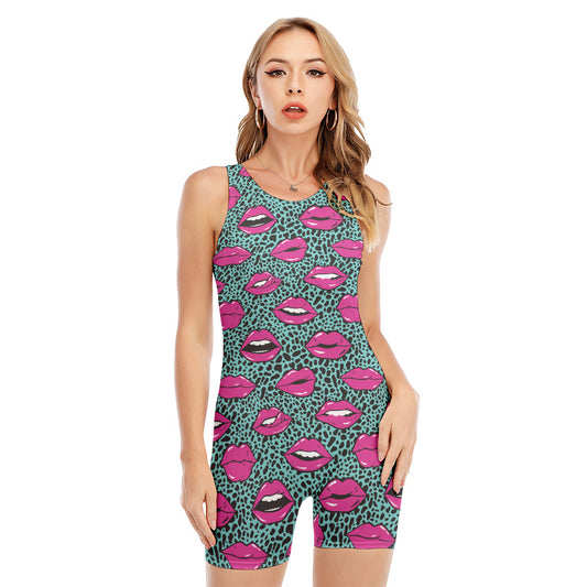 Purple Lips Pattern Print Sleeveless One Piece Swimsuit