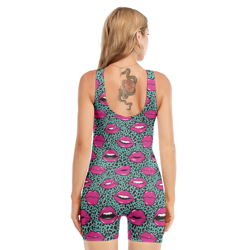 Purple Lips Pattern Print Sleeveless One Piece Swimsuit