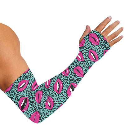 Purple Lips Pattern Print Sun Protection Arm Sleeves