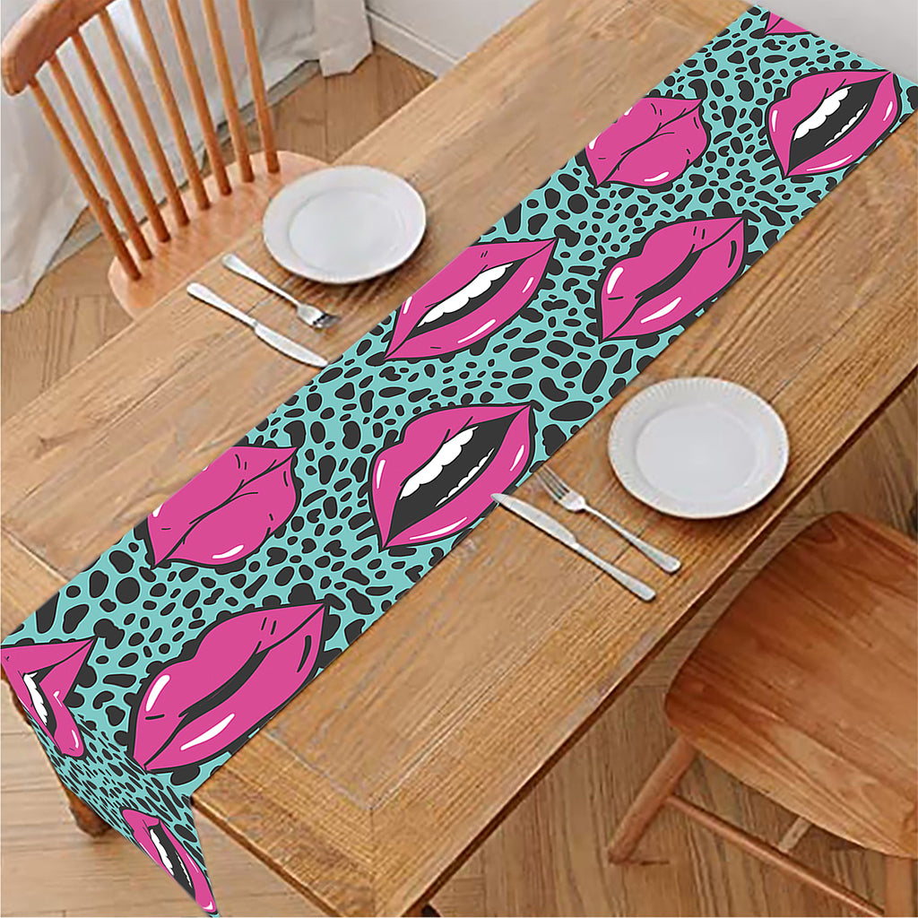 Purple Lips Pattern Print Table Runner