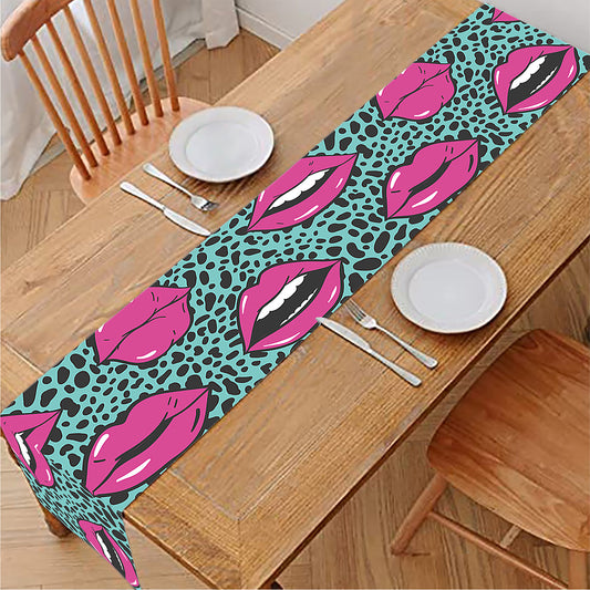Purple Lips Pattern Print Table Runner