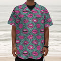 Purple Lips Pattern Print Textured Short Sleeve Shirt