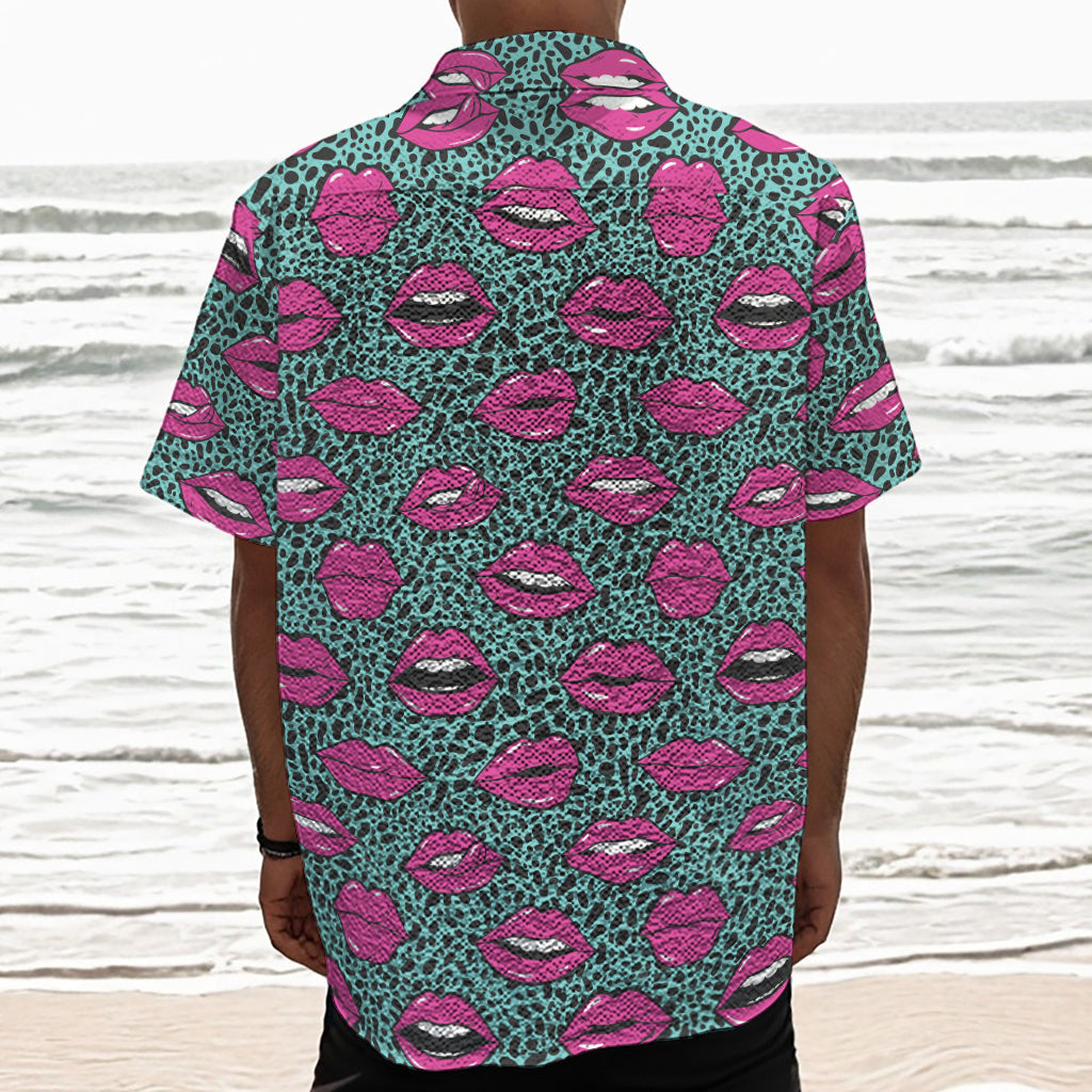 Purple Lips Pattern Print Textured Short Sleeve Shirt