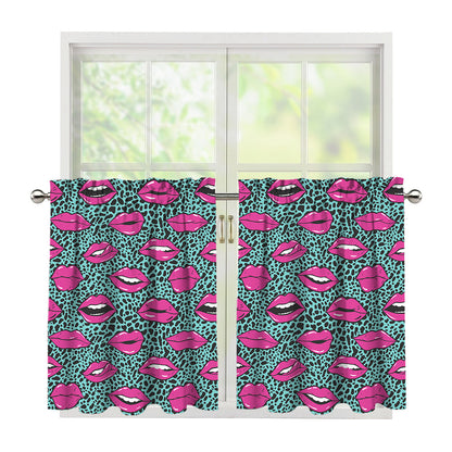 Purple Lips Pattern Print Tier Curtains