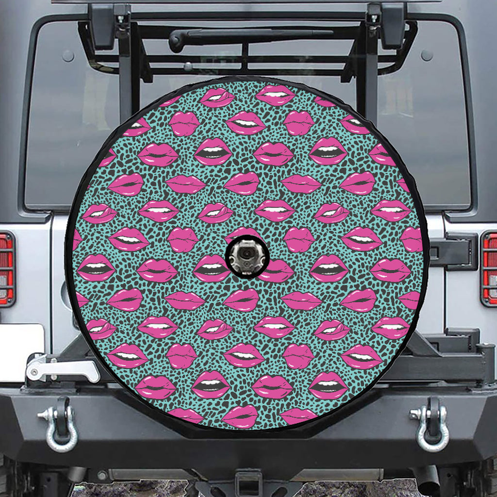 Purple Lips Pattern Print Tire Cover With Camera Hole