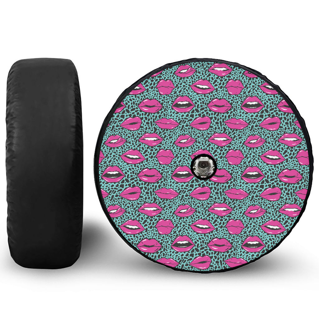 Purple Lips Pattern Print Tire Cover With Camera Hole