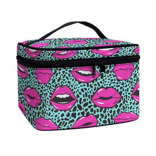 Purple Lips Pattern Print Travel Makeup Bag