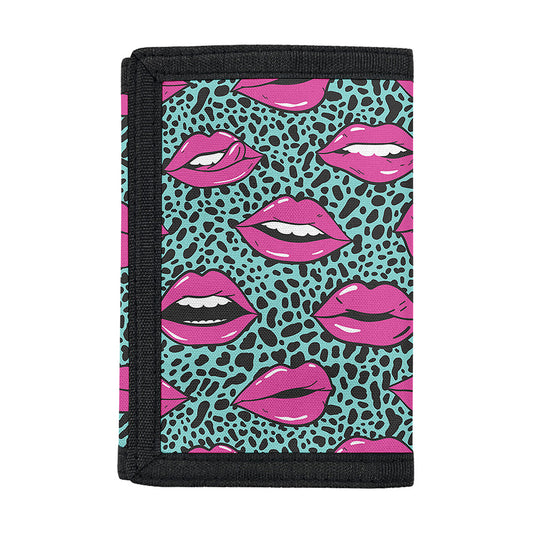 Purple Lips Pattern Print Trifold Wallet
