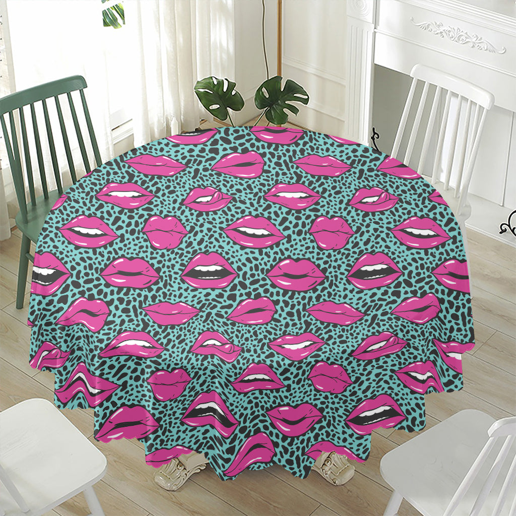 Purple Lips Pattern Print Waterproof Round Tablecloth