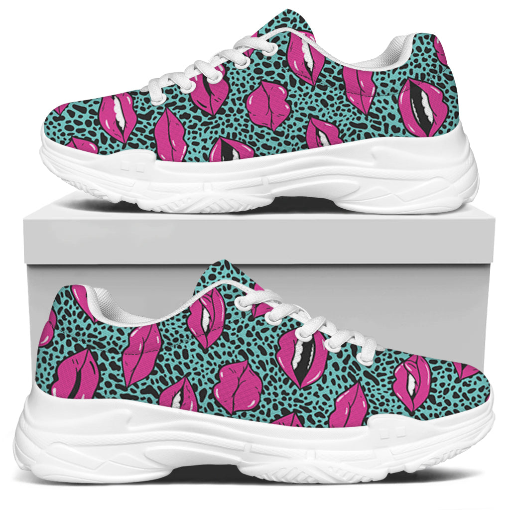 Purple Lips Pattern Print White Chunky Shoes