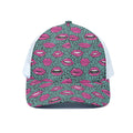 Purple Lips Pattern Print White Mesh Trucker Hat