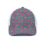 Purple Lips Pattern Print White Mesh Trucker Cap