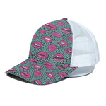 Purple Lips Pattern Print White Mesh Trucker Cap