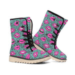 Purple Lips Pattern Print Winter Boots
