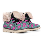 Purple Lips Pattern Print Winter Boots