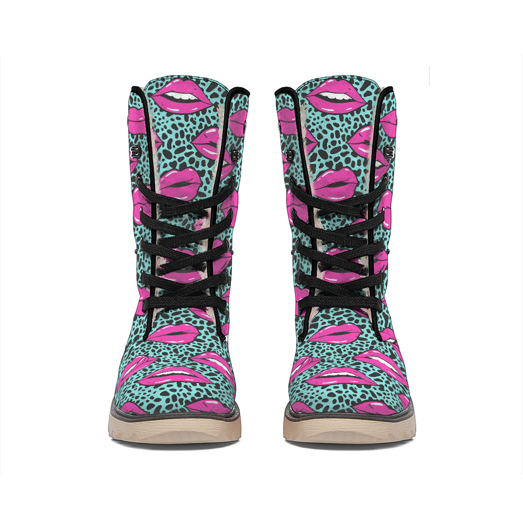 Purple Lips Pattern Print Winter Boots