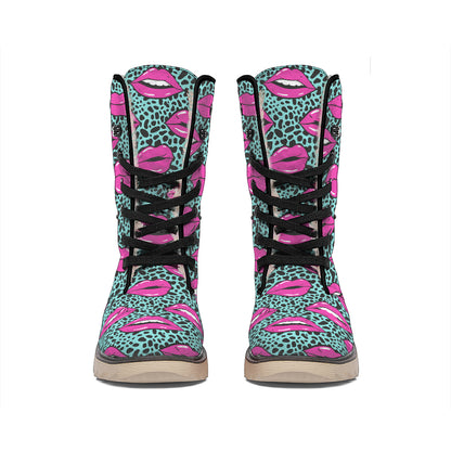 Purple Lips Pattern Print Winter Boots