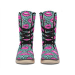 Purple Lips Pattern Print Winter Boots