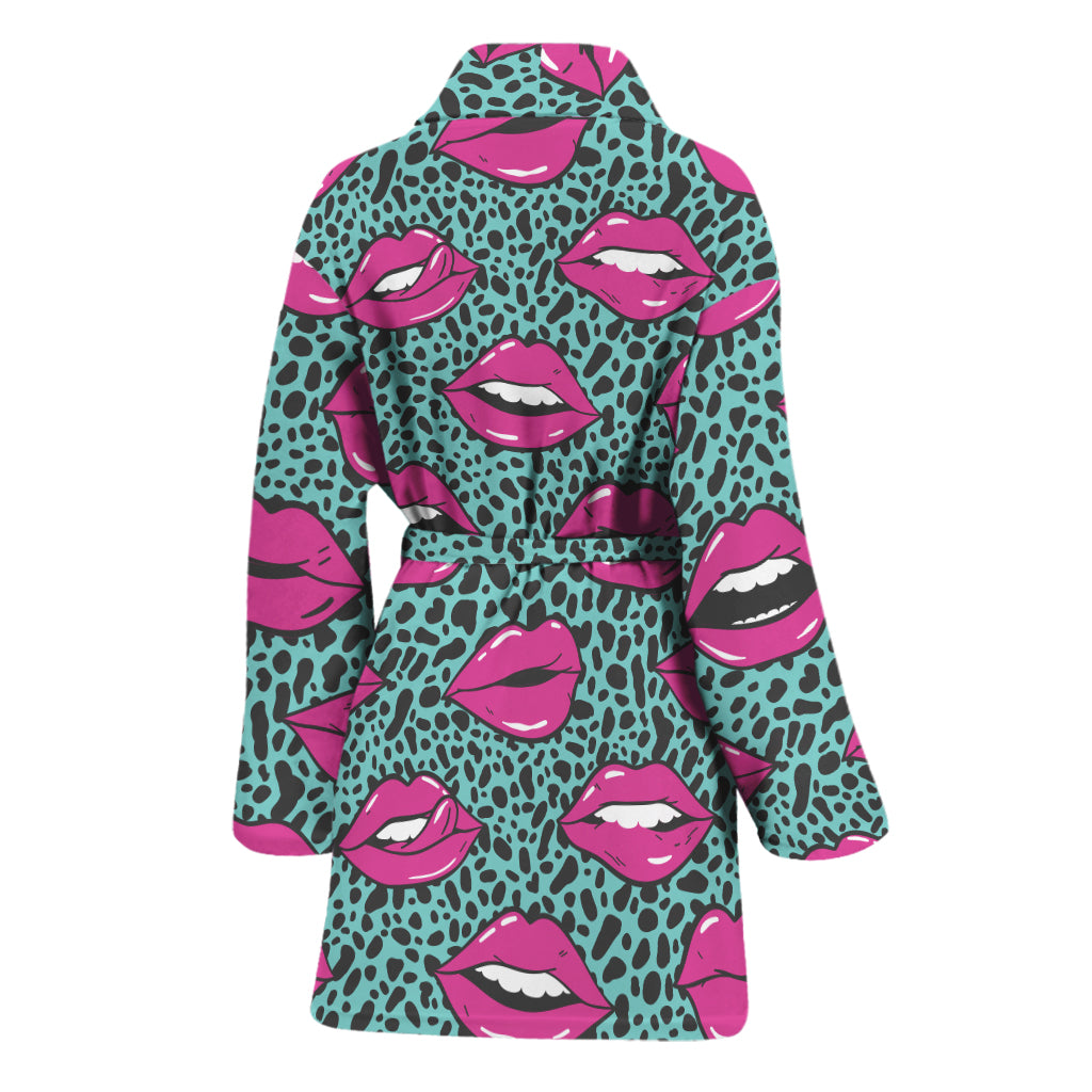 Purple Lips Pattern Print Women's Bathrobe