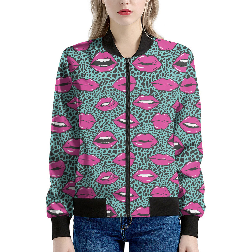 Purple Lips Pattern Print Women's Bomber Jacket