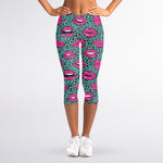 Purple Lips Pattern Print Women's Capri Leggings