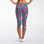 Purple Lips Pattern Print Women's Capri Leggings