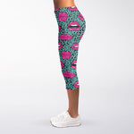 Purple Lips Pattern Print Women's Capri Leggings