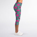 Purple Lips Pattern Print Women's Capri Leggings