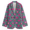 Purple Lips Pattern Print Women's Cotton Blazer