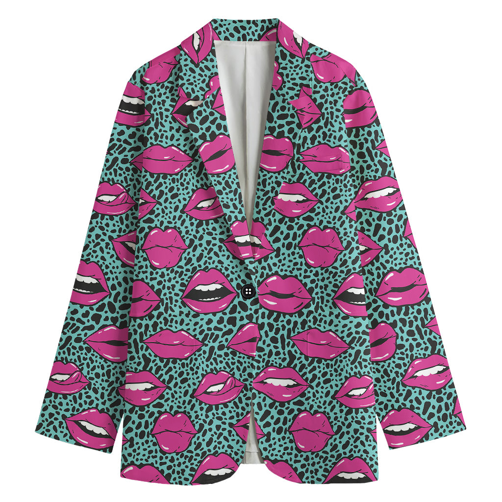 Purple Lips Pattern Print Women's Cotton Blazer