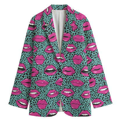 Purple Lips Pattern Print Women's Cotton Blazer