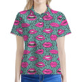 Purple Lips Pattern Print Women's Polo Shirt