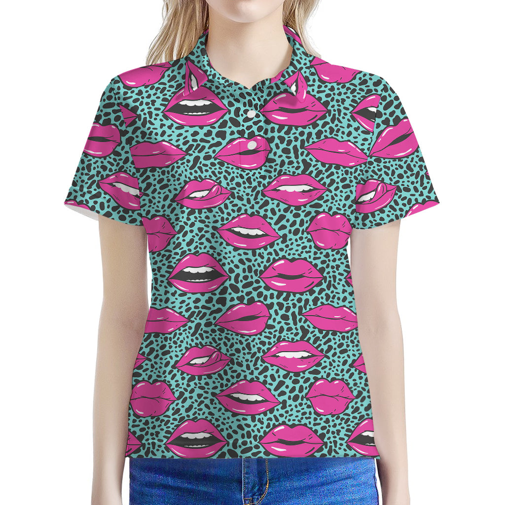 Purple Lips Pattern Print Women's Polo Shirt