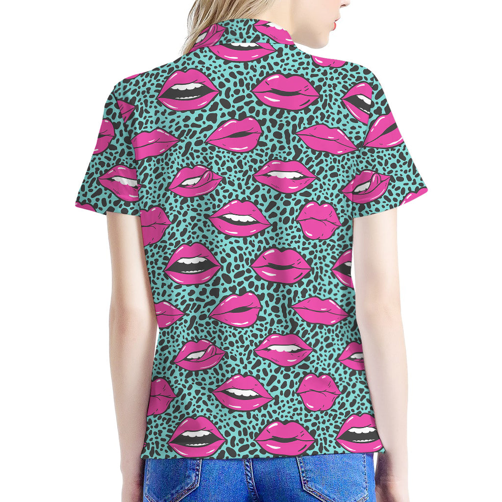 Purple Lips Pattern Print Women's Polo Shirt