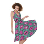 Purple Lips Pattern Print Women's Sleeveless Dress