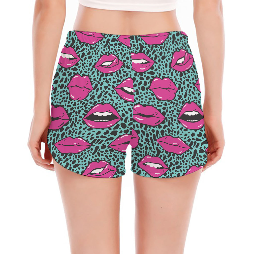 Purple Lips Pattern Print Women's Split Running Shorts