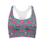 Purple Lips Pattern Print Women's Sports Bra