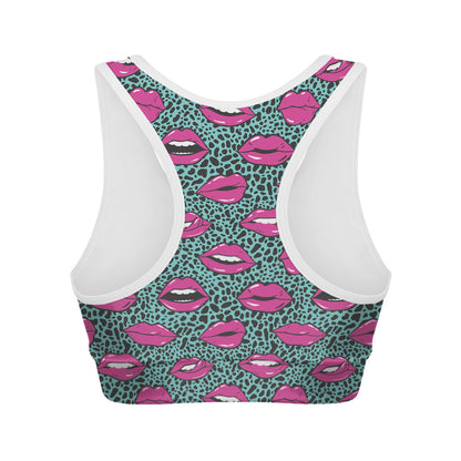 Purple Lips Pattern Print Women's Sports Bra