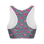 Purple Lips Pattern Print Women's Sports Bra