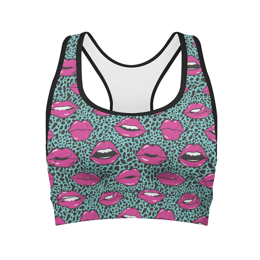 Purple Lips Pattern Print Women's Sports Bra