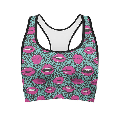 Purple Lips Pattern Print Women's Sports Bra