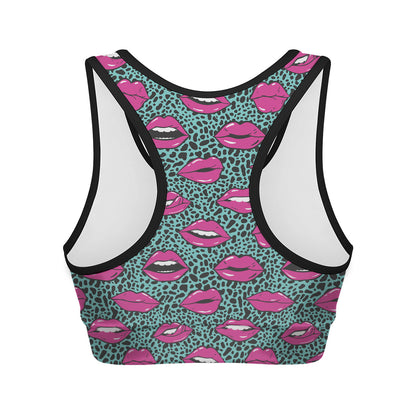 Purple Lips Pattern Print Women's Sports Bra
