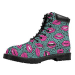 Purple Lips Pattern Print Work Boots