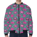 Purple Lips Pattern Print Zip Sleeve Bomber Jacket