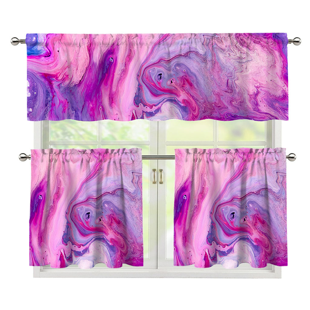 Purple Liquid Marble Print 3 Piece Kitchen Curtains