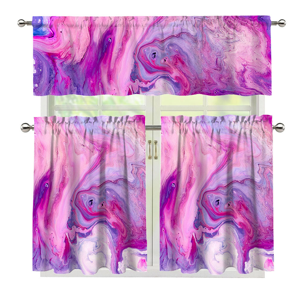 Purple Liquid Marble Print 3 Piece Kitchen Curtains