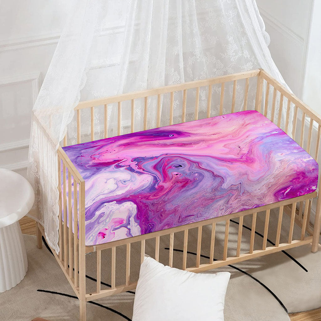 Purple Liquid Marble Print Baby Crib Sheet