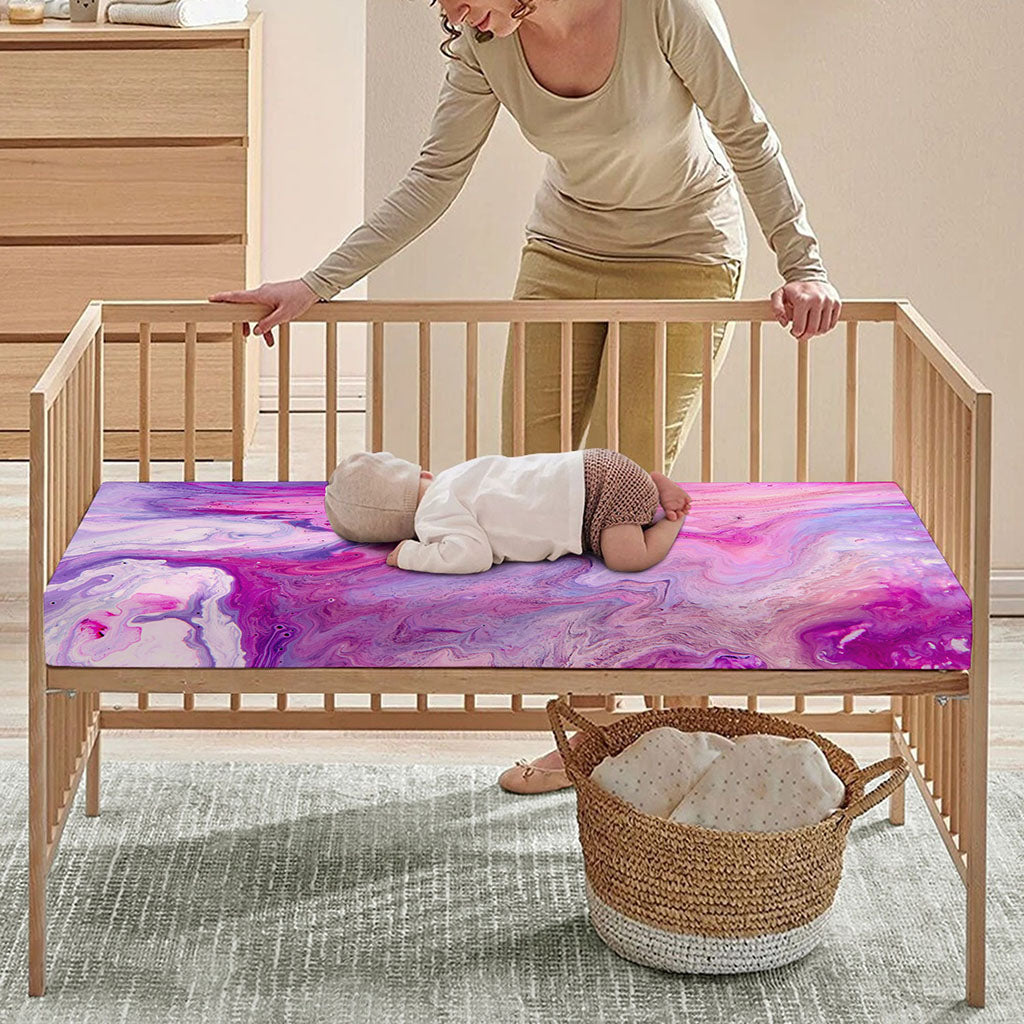 Purple Liquid Marble Print Baby Crib Sheet